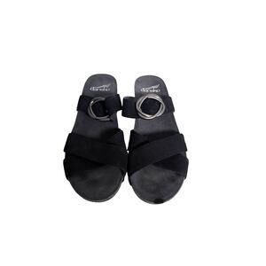 Dansko Sandals Women’s 37 / 7 Black Leather Wedge Comfort Slide Shoes Minimalist